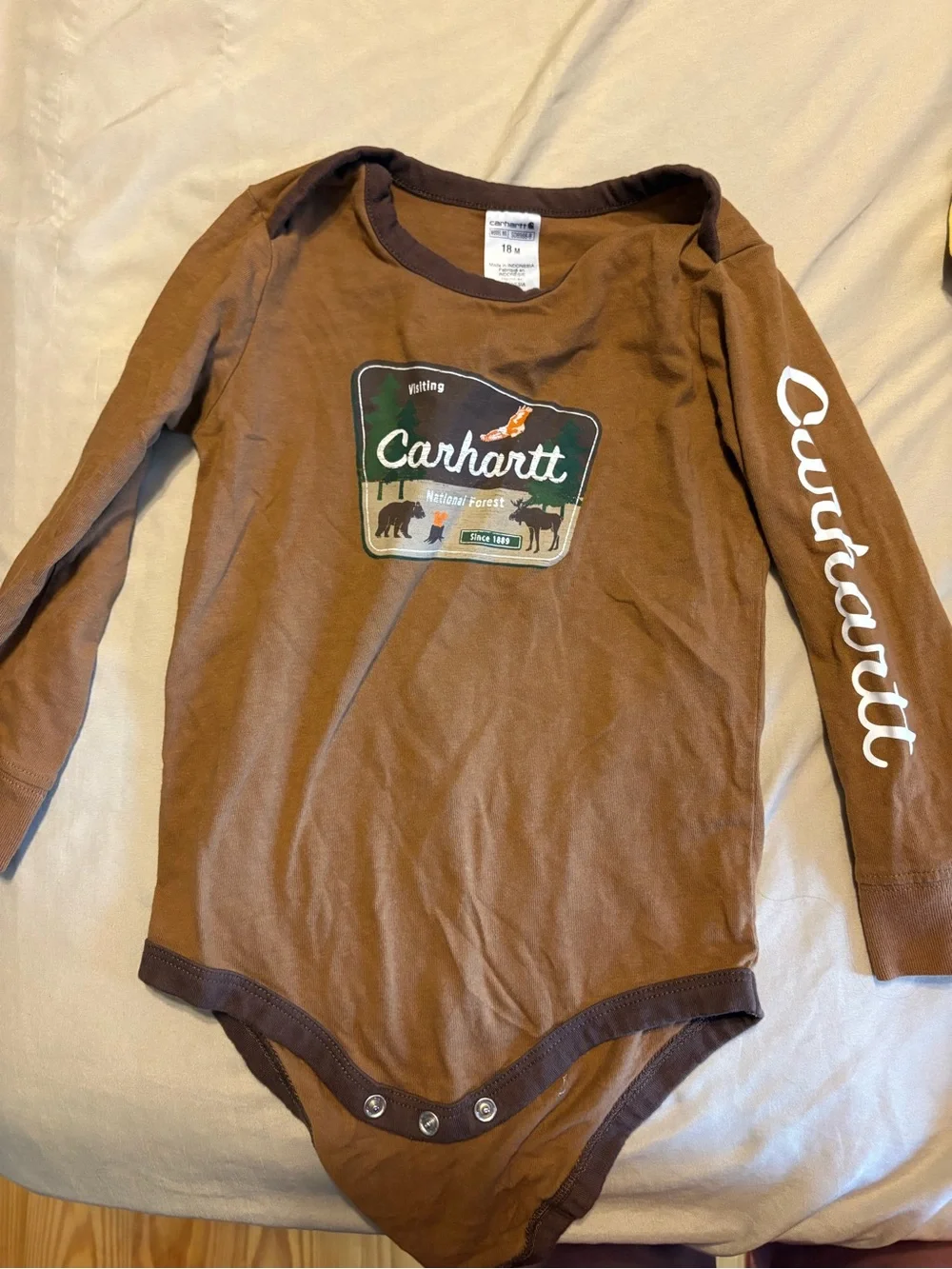 Carhartt Brown Long-Sleeve Baby Bodysuit with Logo Patch